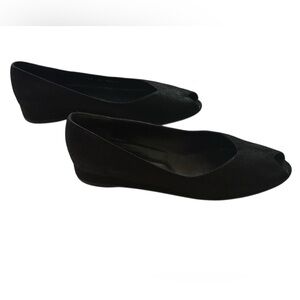 Bruno Magli Black Textured Peep-Toe Flats Sz 10.5 Leather Italy